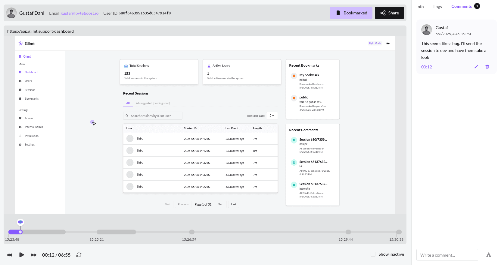 Recapt Session Dashboard Preview